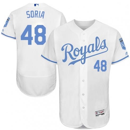 Mens Majestic Kansas City Royals 48 Joakim Soria Authentic White 2016 Fathers Day Fashion Flex Base Jersey