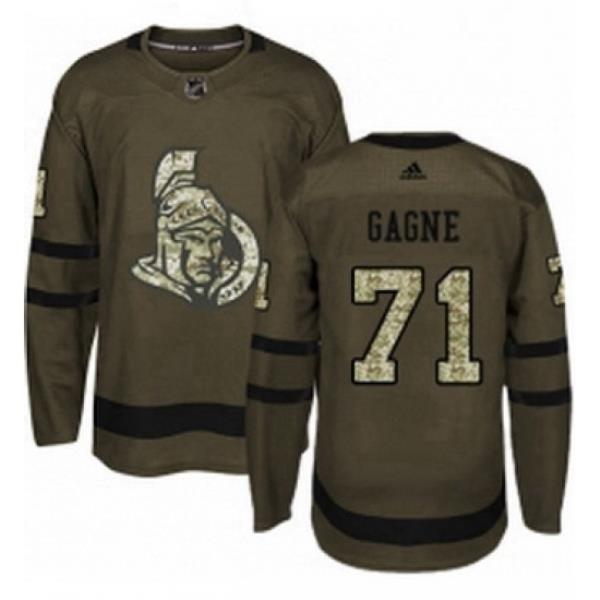 Mens Adidas Ottawa Senators 71 Gabriel Gagne Premier Green Salute to Service NHL Jersey