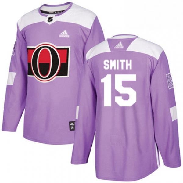 Mens Adidas Ottawa Senators 15 Zack Smith Authentic Purple Fights Cancer Practice NHL Jersey