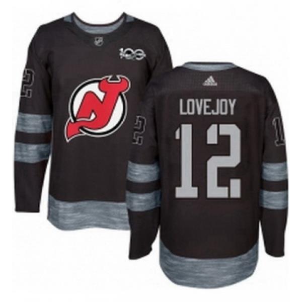 Mens Adidas New Jersey Devils 12 Ben Lovejoy Authentic Black 1917 2017 100th Anniversary NHL Jersey