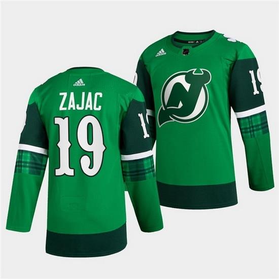 Men New jerseyy Devils 19 Travis Zajac Green Warm Up St Patricks Day Stitched jersey