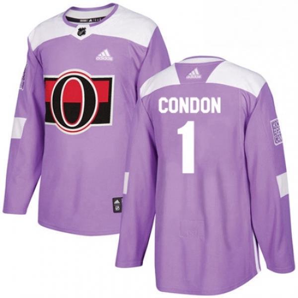 Mens Adidas Ottawa Senators 1 Mike Condon Authentic Purple Fights Cancer Practice NHL Jersey