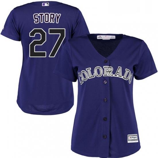 Womens Majestic Colorado Rockies 27 Trevor Story Authentic Purple Alternate 1 Cool Base MLB Jersey