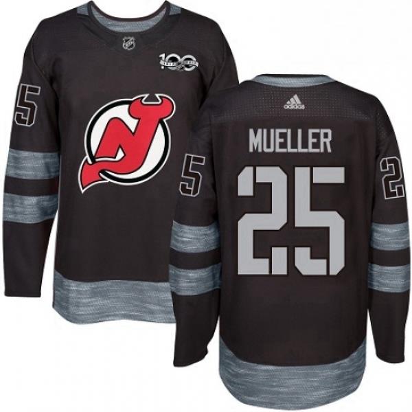 Mens Adidas New Jersey Devils 25 Mirco Mueller Authentic Black 1917 2017 100th Anniversary NHL Jersey