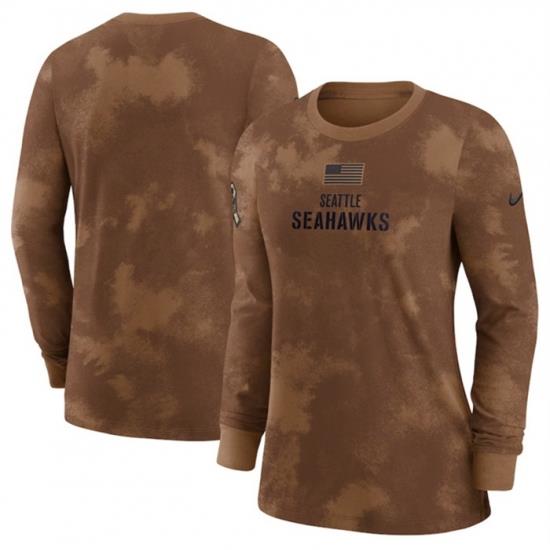 Women Seattle Seahawks Brown 2023 Salute To Service Long Sleeve T Shirt