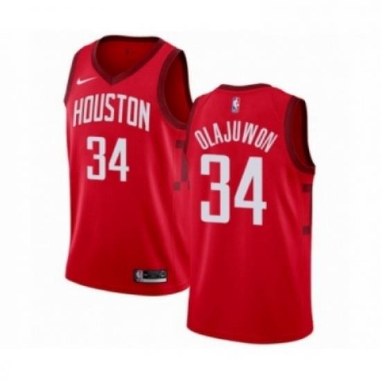 Mens Nike Houston Rockets 34 Hakeem Olajuwon Red Swingman Jersey Earned Edition