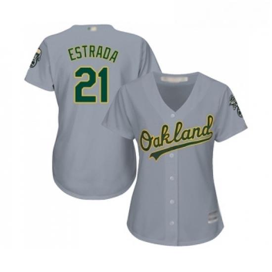 Womens Oakland Athletics 21 Marco Estrada Replica Grey Road Cool Base Baseball Jersey