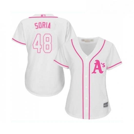 Womens Oakland Athletics 48 Joakim Soria Authentic White Fashion Cool Base Baseball Jersey