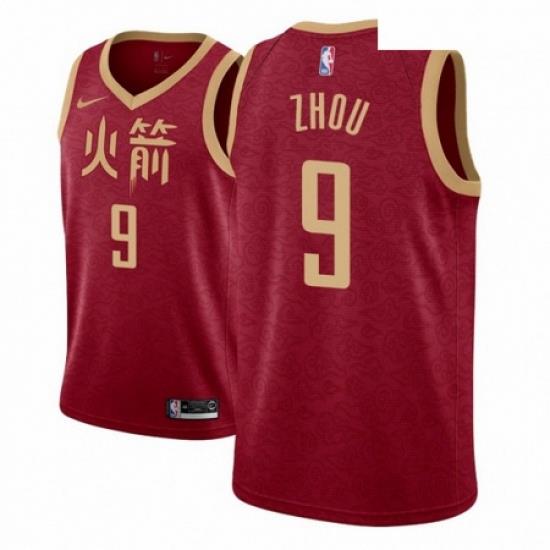 Men NBA 2018 19 Houston Rockets 9 Zhou Qi City Edition Red Jersey