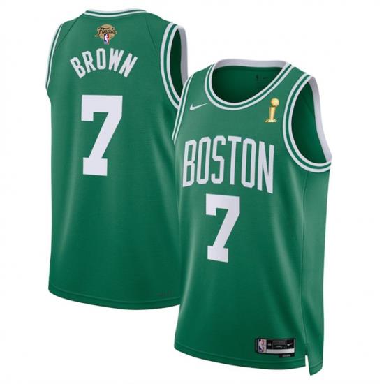 Men Boston Celtics 7 Jaylen Brown Green 2024 Finals Champions Icon Edition Stitched Basketball Jersey