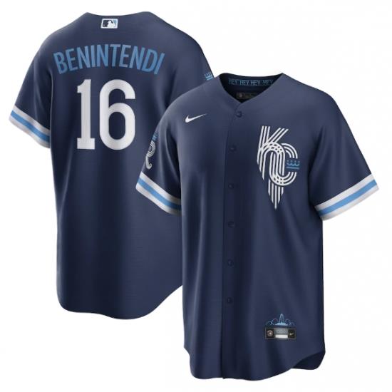 Men Kansas City Royals 16 Andrew Benintendi 2022 Navy City Connect Cool Base Stitched jersey