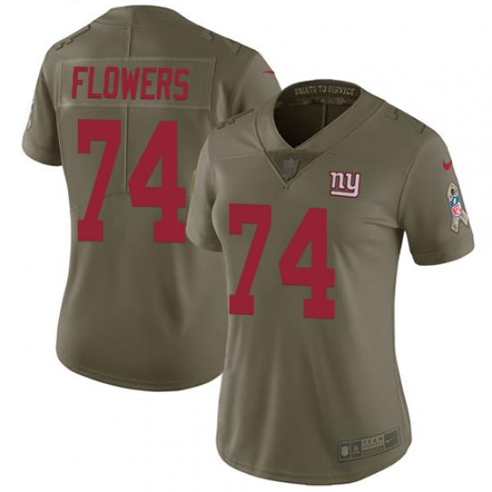 Womens Nike Giants #74 Ereck Flowers Olive  Stitched NFL Limited 2017 Salute to Service Jersey