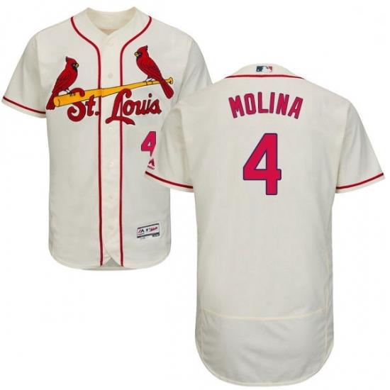 Mens Majestic St Louis Cardinals 4 Yadier Molina Cream Alternate Flex Base Authentic Collection MLB Jersey