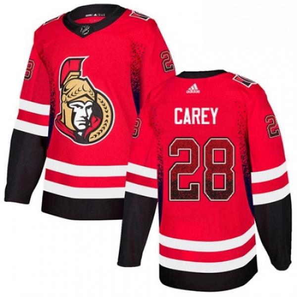 Mens Adidas Ottawa Senators 28 Paul Carey Authentic Red Drift Fashion NHL Jersey