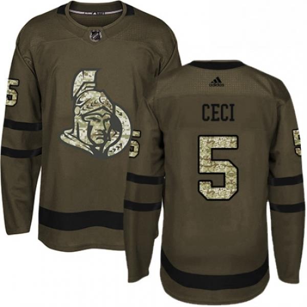 Mens Adidas Ottawa Senators 5 Cody Ceci Authentic Green Salute to Service NHL Jersey