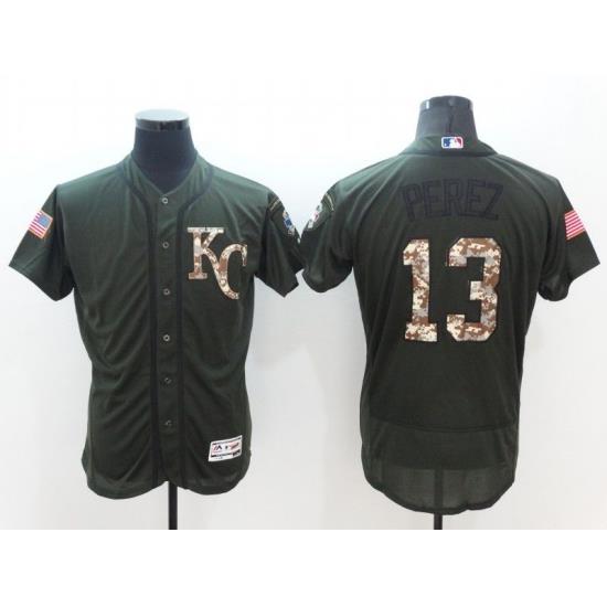 Men Kansas City Royals 13 Perez Green Camo Elite 2022 MLB Jersey