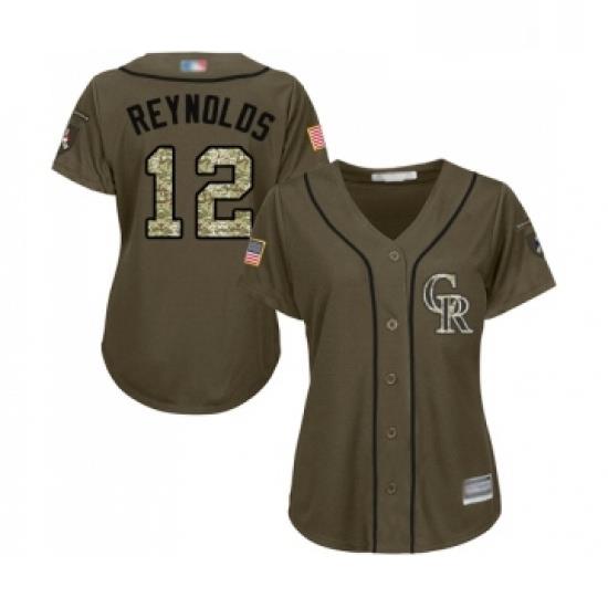 Womens Colorado Rockies 12 Mark Reynolds Authentic Green Salute to Service Baseball Jersey