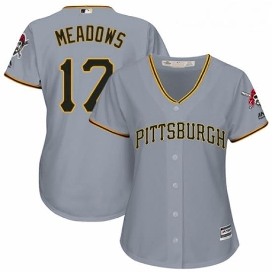 Womens Majestic Pittsburgh Pirates 17 Austin Meadows Replica Grey Road Cool Base MLB Jersey