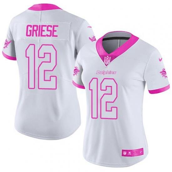 Nike Dolphins #12 Bob Griese White Pink Womens Stitched NFL Limited Rush Fashion Jersey