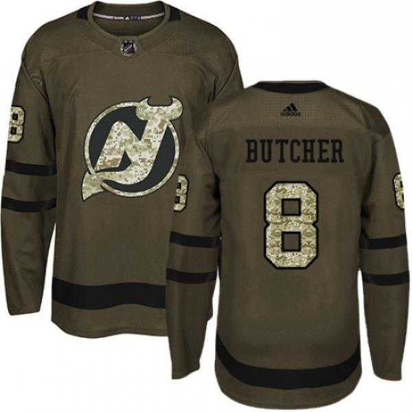 Mens Adidas New Jersey Devils 8 Will Butcher Authentic Green Salute to Service NHL Jersey