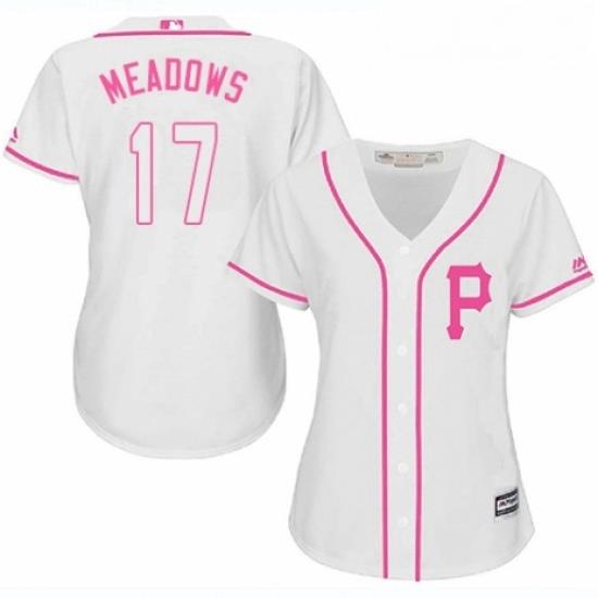 Womens Majestic Pittsburgh Pirates 17 Austin Meadows Replica White Fashion Cool Base MLB Jersey