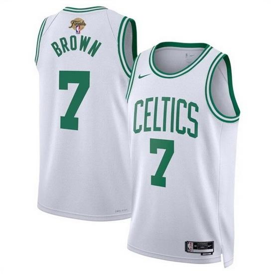 Men Boston Celtics 7 Jaylen Brown White 2024 Finals Association Edition Stitched Basketball Jersey