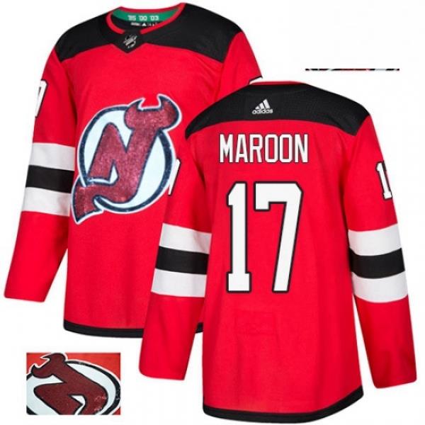 Mens Adidas New Jersey Devils 17 Patrick Maroon Authentic Red Fashion Gold NHL Jersey