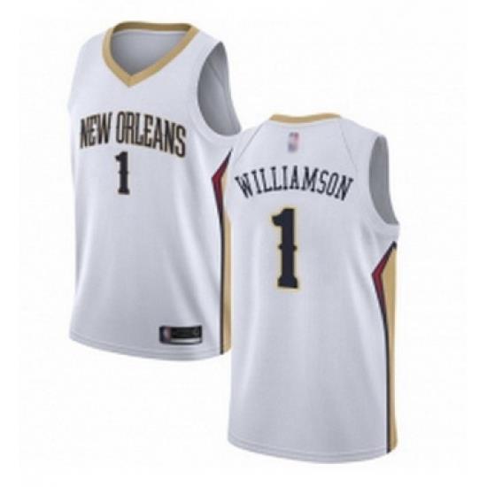 Womens Nike New Orleans Pelicans 1 Zion Williamson White NBA Swingman Association Edition Jersey