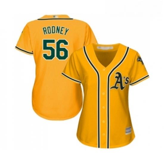 Womens Oakland Athletics 56 Fernando Rodney Replica Gold Alternate 2 Cool Base Baseball Jersey