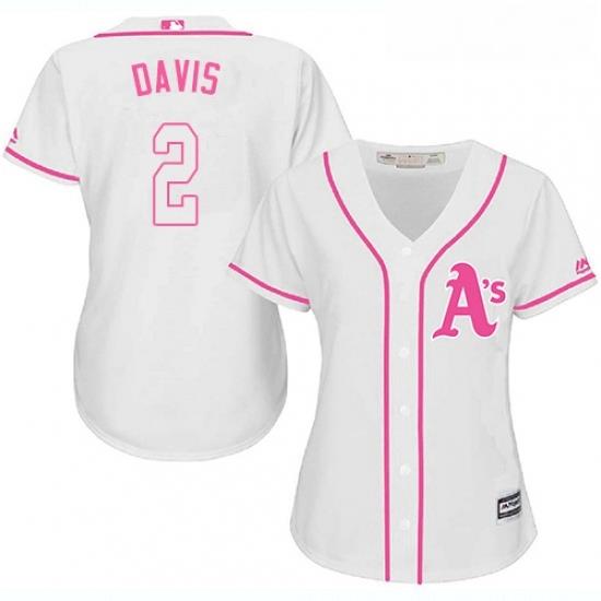 Womens Majestic Oakland Athletics 2 Khris Davis Authentic White Fashion Cool Base MLB Jersey