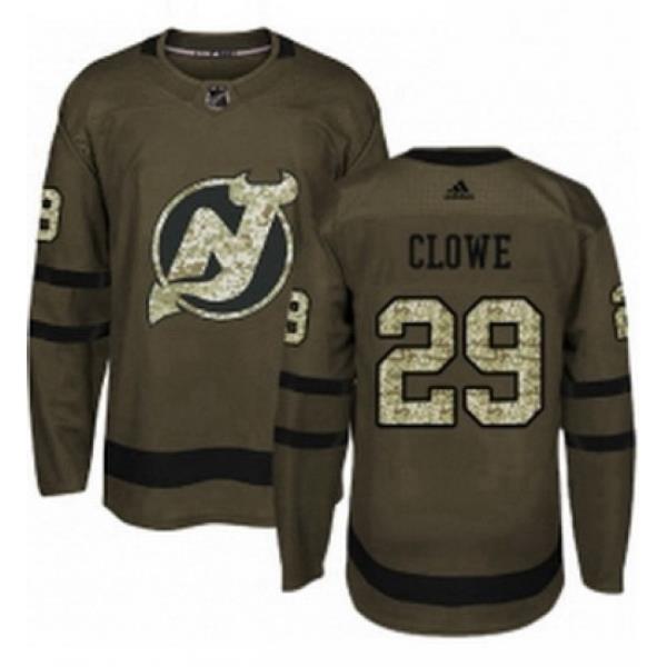 Mens Adidas New Jersey Devils 29 Ryane Clowe Authentic Green Salute to Service NHL Jersey