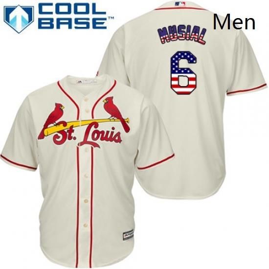 Mens Majestic St Louis Cardinals 6 Stan Musial Authentic Cream USA Flag Fashion MLB Jersey