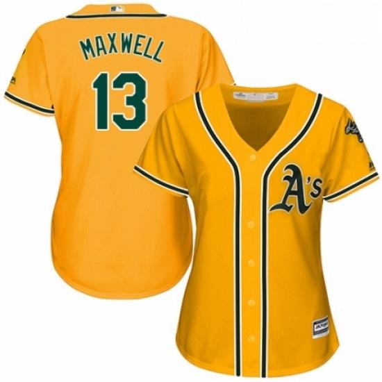 Womens Majestic Oakland Athletics 13 Bruce Maxwell Replica Gold Alternate 2 Cool Base MLB Jersey