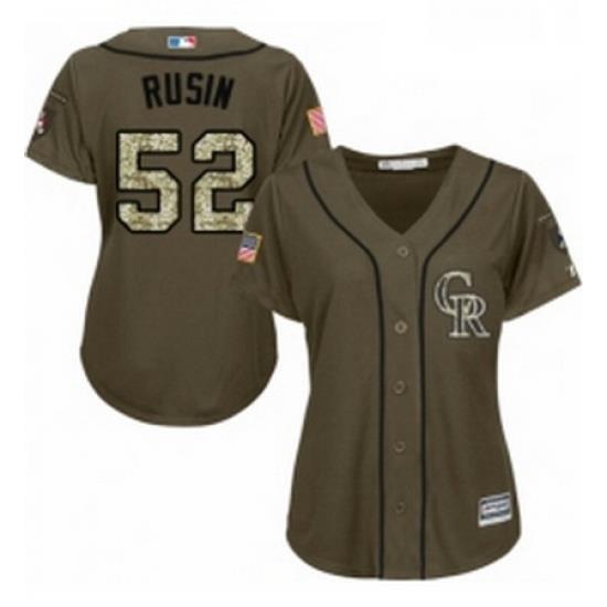 Womens Majestic Colorado Rockies 52 Chris Rusin Authentic Green Salute to Service MLB Jersey