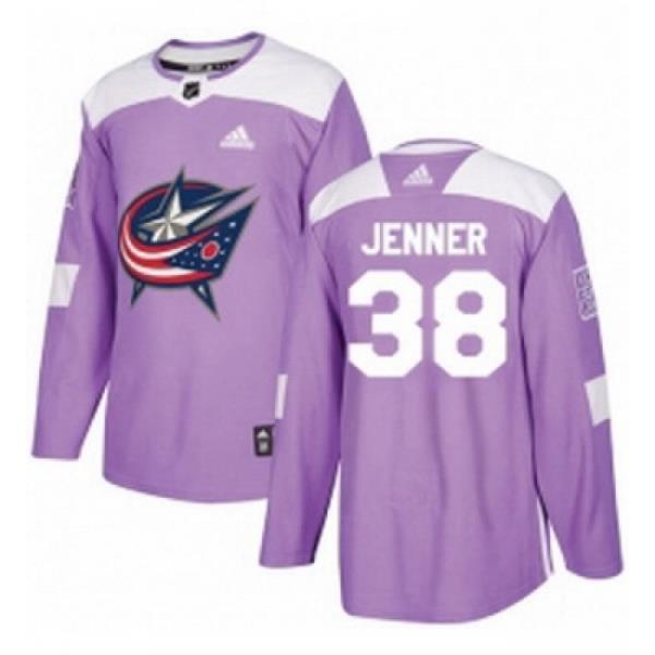 Youth Adidas Columbus Blue Jackets 38 Boone Jenner Authentic Purple Fights Cancer Practice NHL Jersey