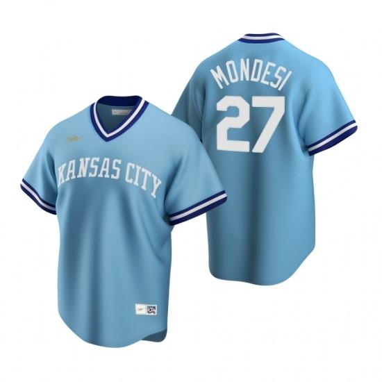 Mens Nike Kansas City Royals 27 Adalberto Mondesi Light Blue CooperstoWn Collection Road Stitched Baseball Jersey