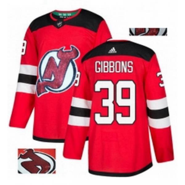 Mens Adidas New Jersey Devils 39 Brian Gibbons Authentic Red Fashion Gold NHL Jersey