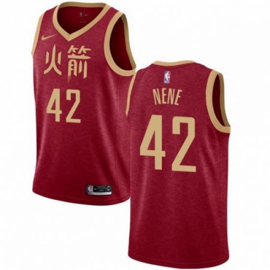 Mens Nike Houston Rockets 42 Nene Swingman Red NBA Jersey 2018 19 City Edition