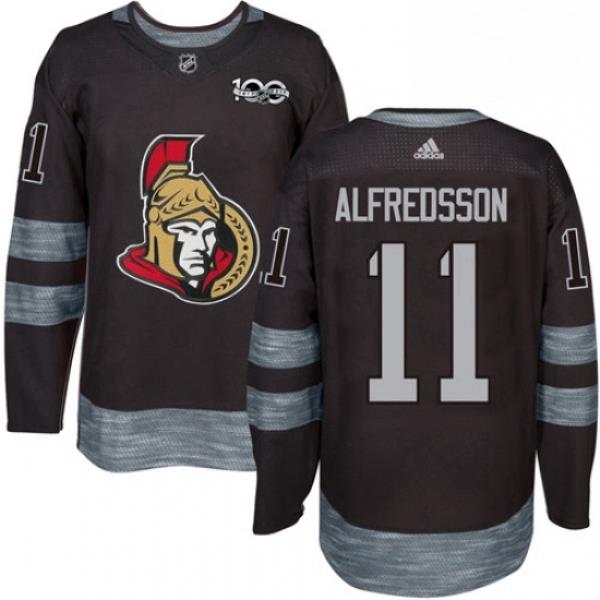 Mens Adidas Ottawa Senators 11 Daniel Alfredsson Authentic Black 1917 2017 100th Anniversary NHL Jersey