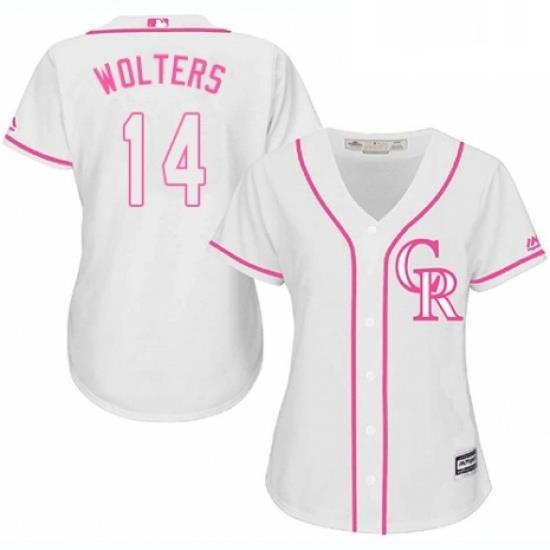 Womens Majestic Colorado Rockies 14 Tony Wolters Replica White Fashion Cool Base MLB Jersey