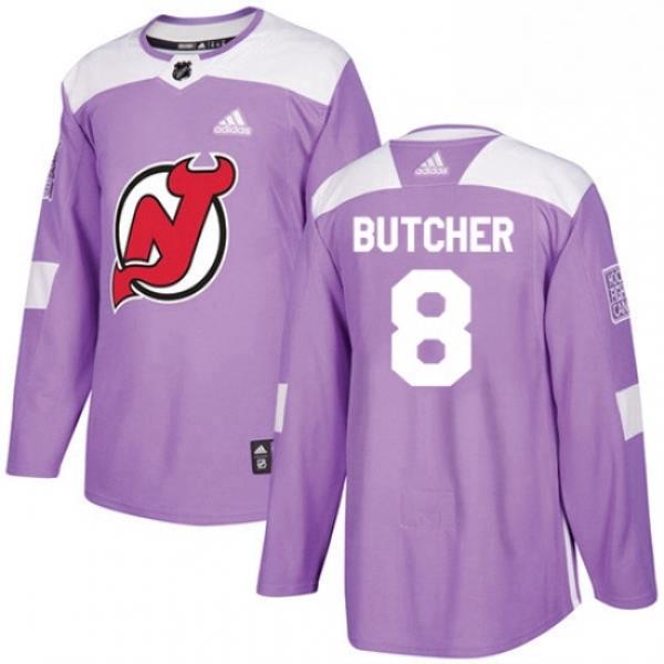 Mens Adidas New Jersey Devils 8 Will Butcher Authentic Purple Fights Cancer Practice NHL Jersey