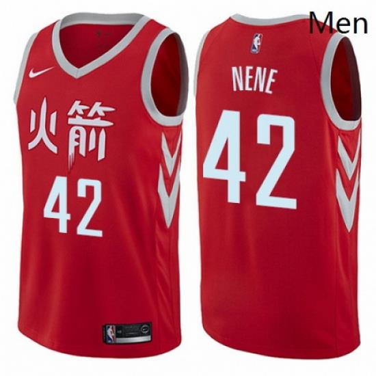 Mens Nike Houston Rockets 42 Nene Authentic Red NBA Jersey City Edition