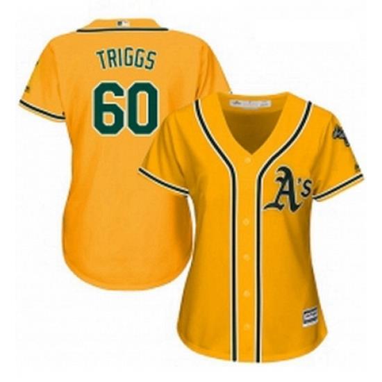 Womens Majestic Oakland Athletics 60 Andrew Triggs Authentic Gold Alternate 2 Cool Base MLB Jersey