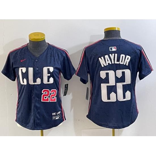 Women Cleveland Guardians 22 Josh Naylor Navy 2024 City Connect Limited Stitched jerseys 1