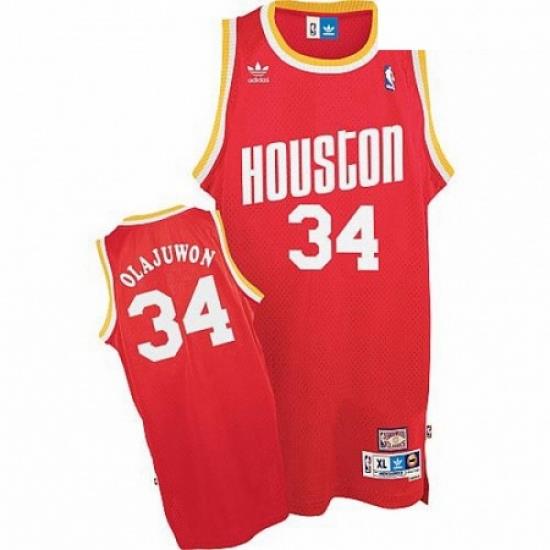 Mens Mitchell and Ness Houston Rockets 34 Hakeem Olajuwon Swingman Red Throwback NBA Jersey