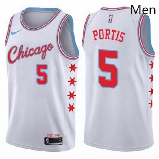 Mens Nike Chicago Bulls 5 Bobby Portis Swingman White NBA Jersey City Edition