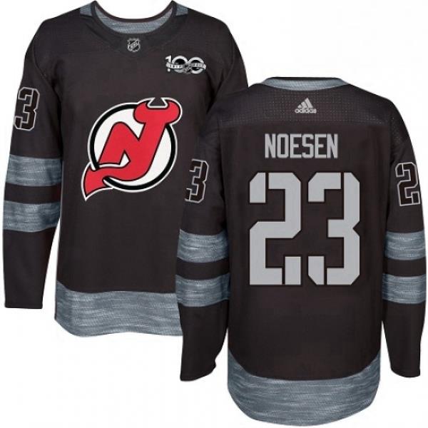 Mens Adidas New Jersey Devils 23 Stefan Noesen Authentic Black 1917 2017 100th Anniversary NHL Jersey