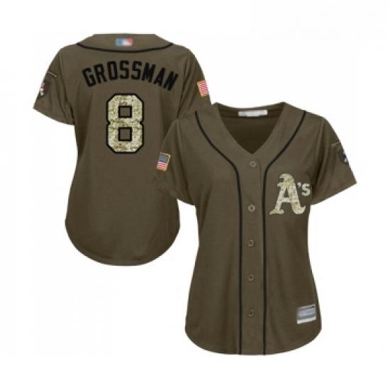 Womens Oakland Athletics 8 Robbie Grossman Authentic Green Salute to Service Baseball Jersey