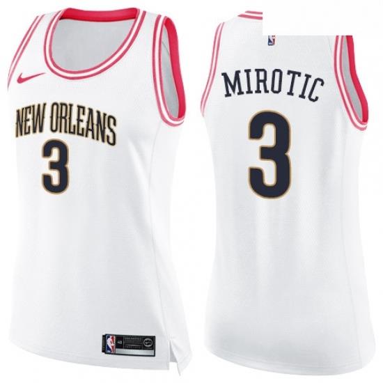 Womens Nike New Orleans Pelicans 3 Nikola Mirotic Swingman WhitePink Fashion NBA Jersey