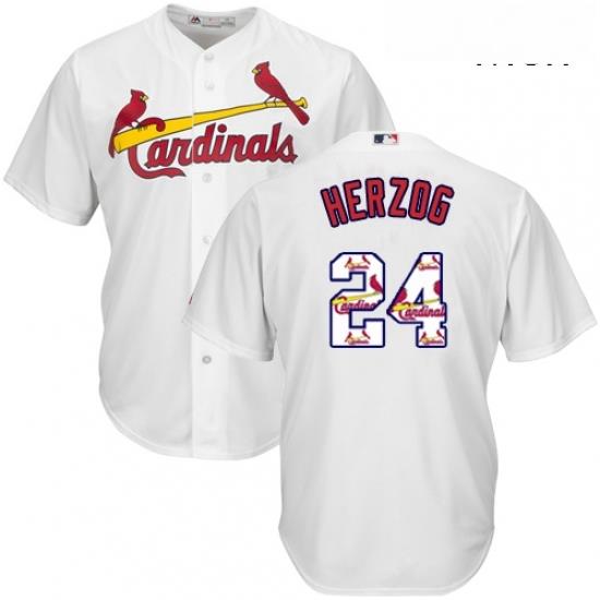 Mens Majestic St Louis Cardinals 24 Whitey Herzog Authentic White Team Logo Fashion Cool Base MLB Jersey